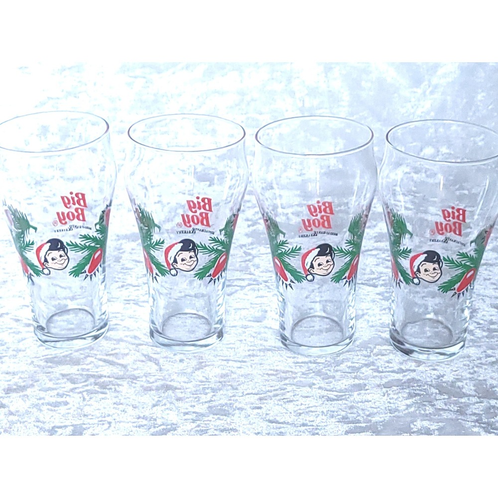 4 Vtg Big Boy Restaurant Christmas Glasses Santa Hat Holiday Tumblers Holly 90s - Picture 7 of 7